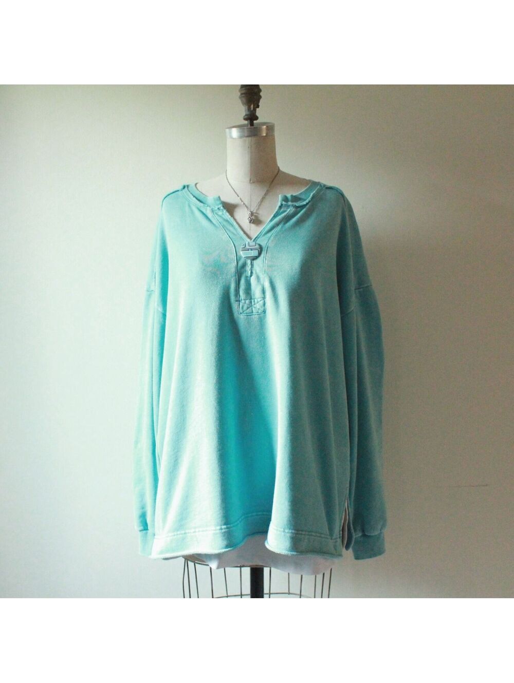 Easel Aqua Turquoise Oversized Pullover Sweatshirt Top Size Large Boho